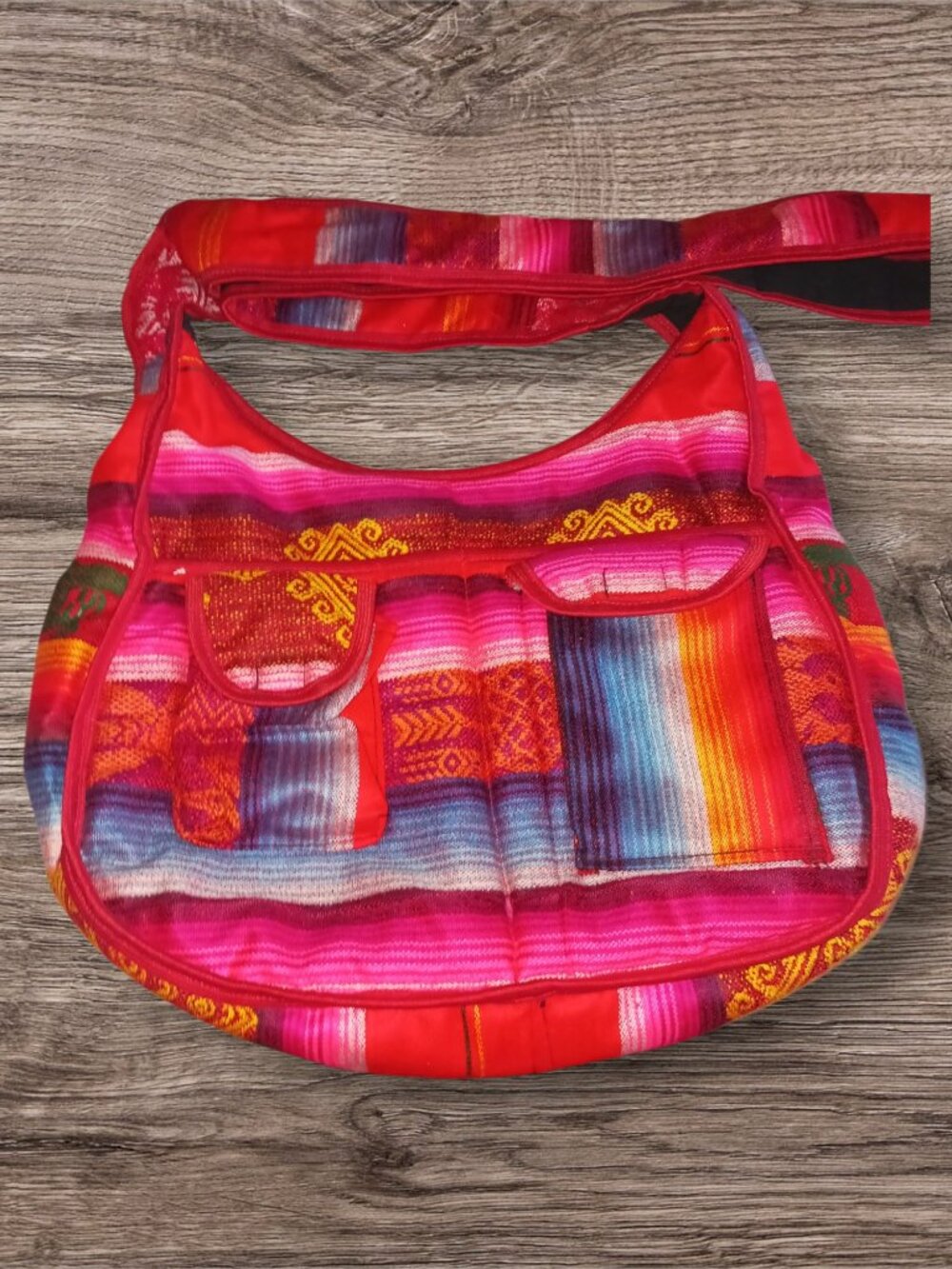 Boho Southwestern Serape Crossbody Shoulder Bag Pink Red Multicolor Purse